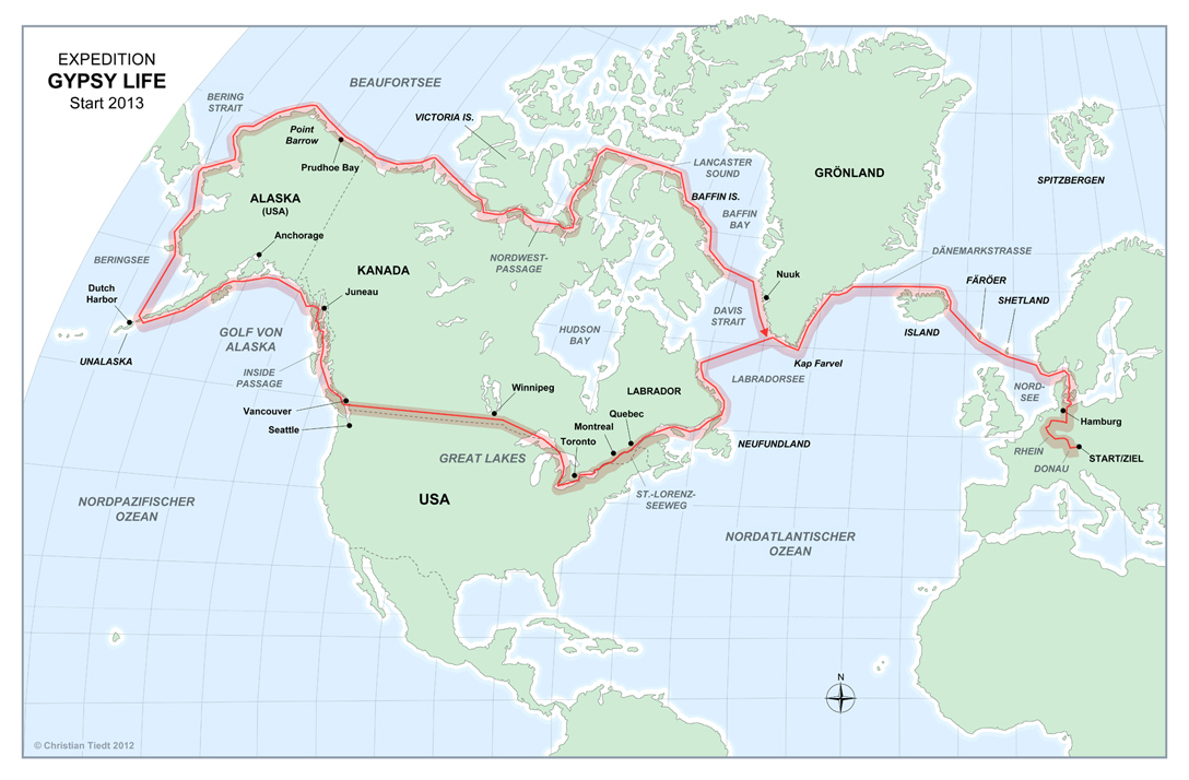 Tutkimusmatkan Tonava–Alaska suunniteltu reitti